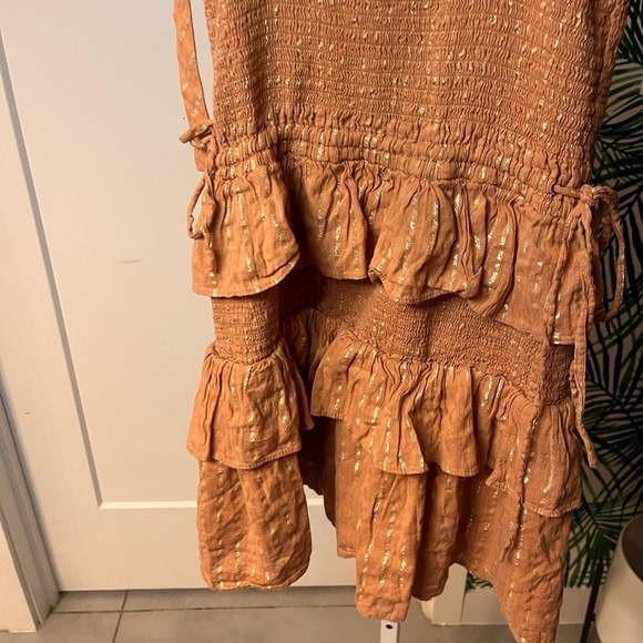 House of Harlow 1960 Shimmer Smocked Tiered Mini Dress Small - Picture 8 of 13